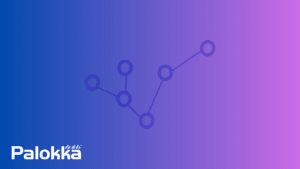 Tekoälyllä tiivistetyn Palokka-lehden kansikuva. Sini-violetti liukuväri taustoittaa kuvitusta tekoälyn tiivistämisoperaatiosta.